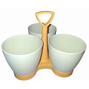 Vintage Tupperware Beige Yellow 3-Section Utensil Caddy Handle Multi-Use Organiz